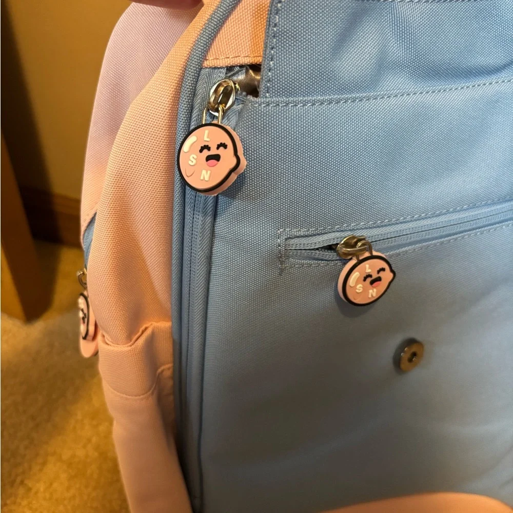 Lisinuo Cat Pink Blue Kitty Bow Backpack Bookbag Travel Carry On Bag
